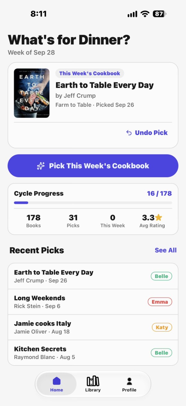 Cooktome home screen