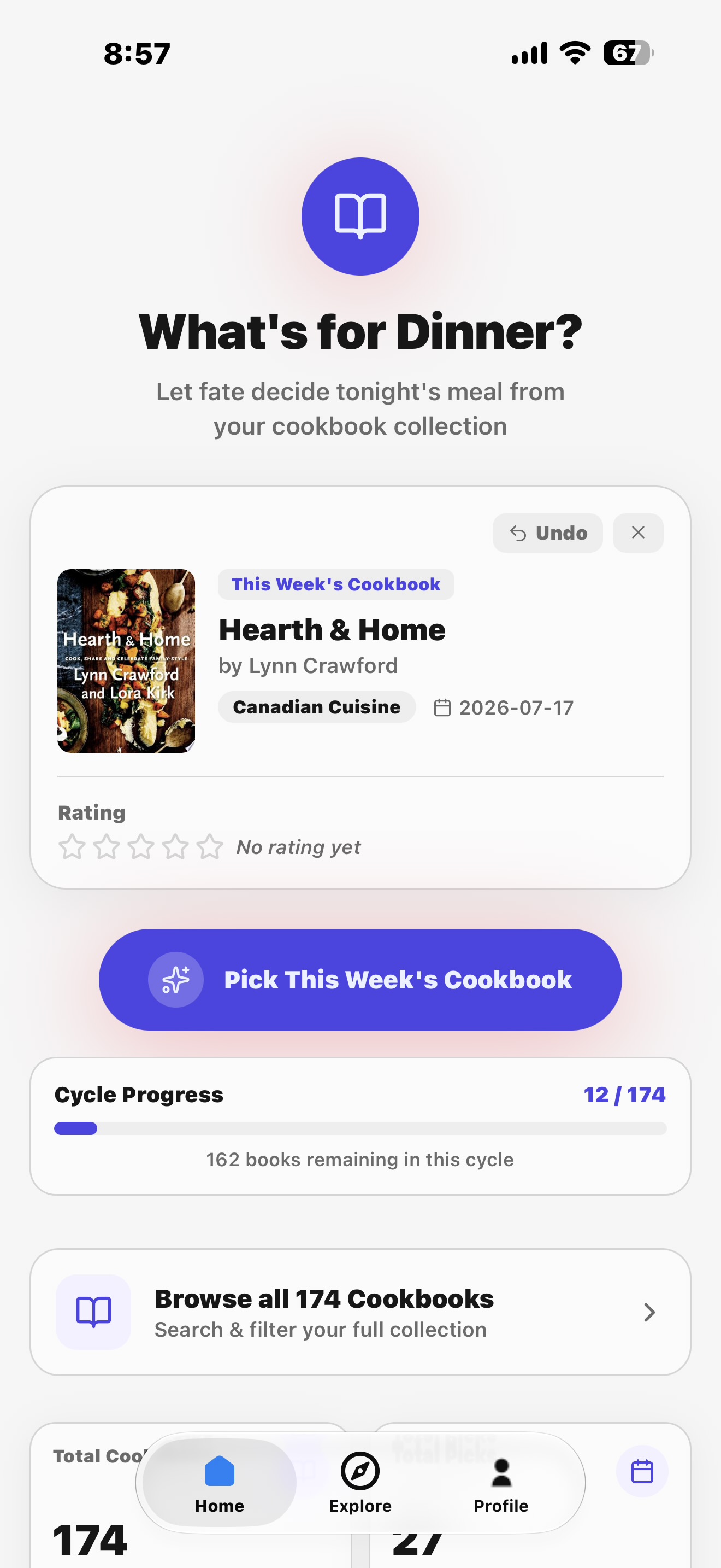 Cooktome home screen